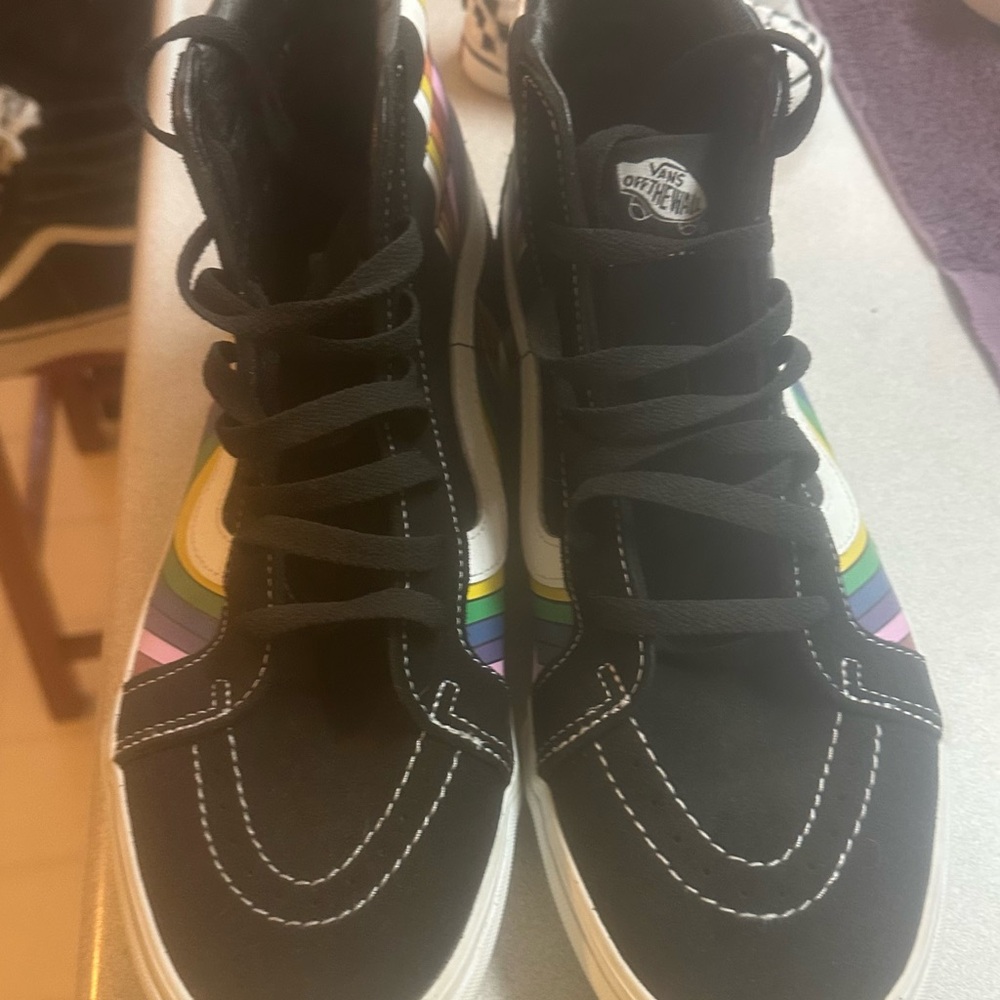 Vans Black High-Tops with Multicolor Stripes